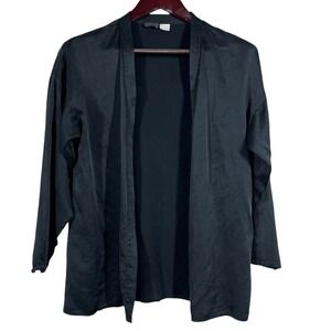 Vtg Levante 100% Silk Open Front Overblouse Womens S Black Lightweight Flowy